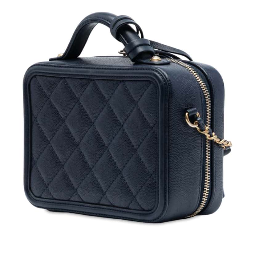Chanel Small Caviar CC Filigree Vanity Case Blue Leather Good condition - Back View