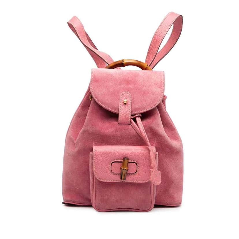 Gucci Suede Bamboo Backpack Pink Leather Good condition - Front View