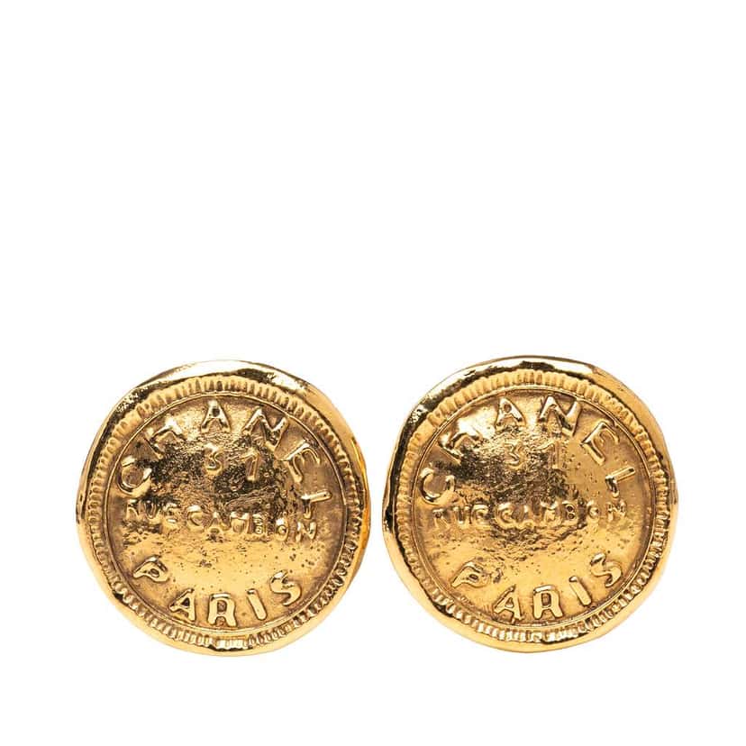 Chanel Gold Plated CC Round 31 Rue Cambon Clip on Earrings Gold Metal Good condition - Front View