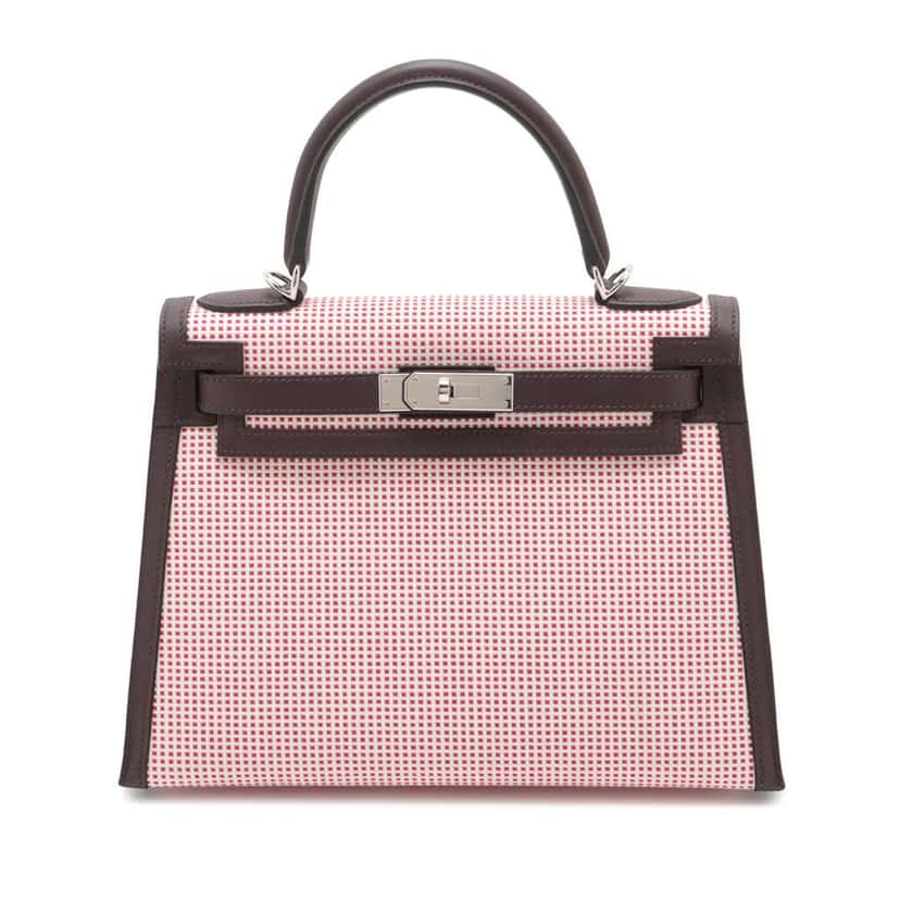 Hermès Toile Quadrille and Swift Kelly II Sellier 28 Red Canvas Good condition - Front View