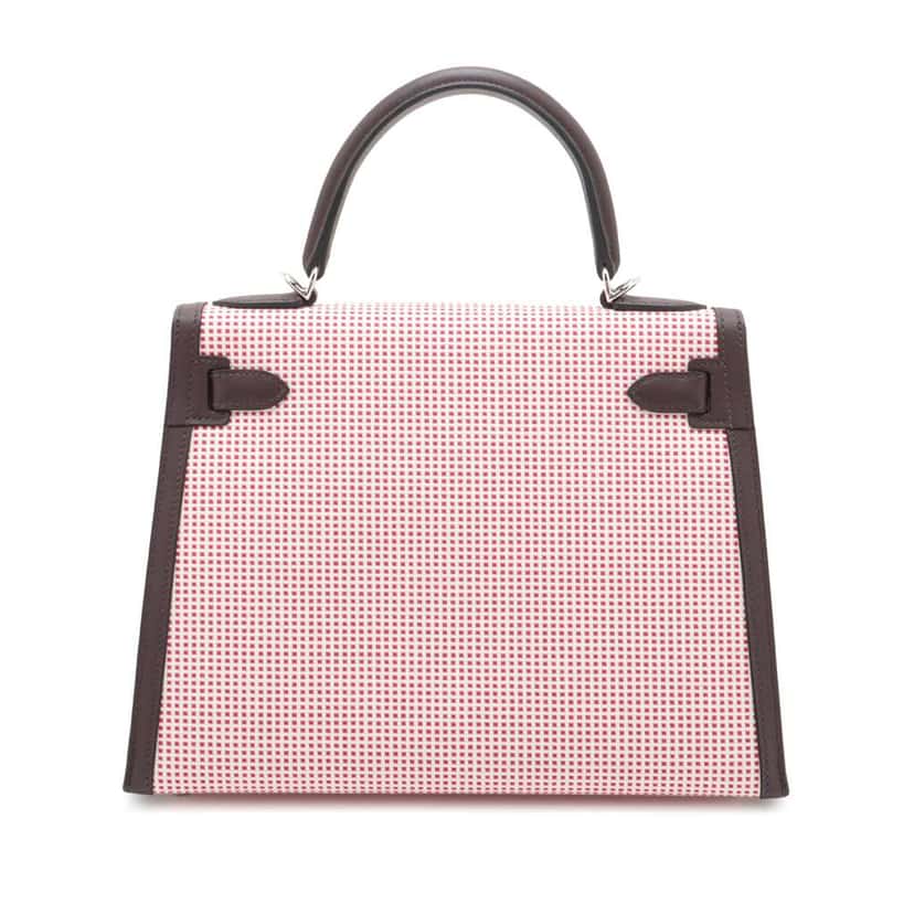 Hermès Toile Quadrille and Swift Kelly II Sellier 28 Red Canvas Good condition - Back View