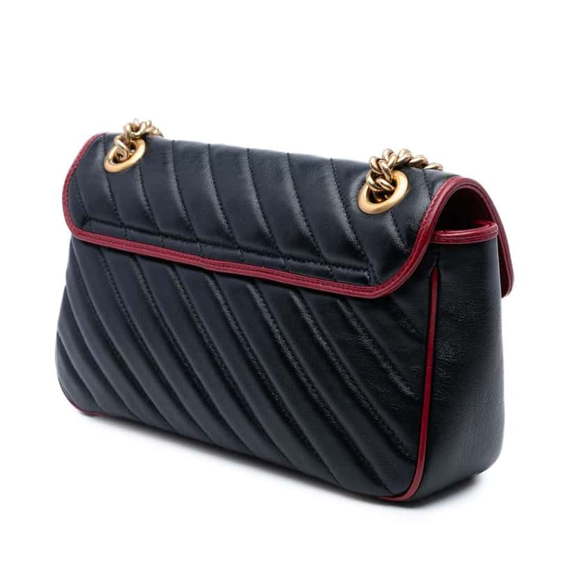 Gucci Medium GG Marmont Matelasse Diagonal Leather Torchon Shoulder Bag Black Leather Good condition - Back View