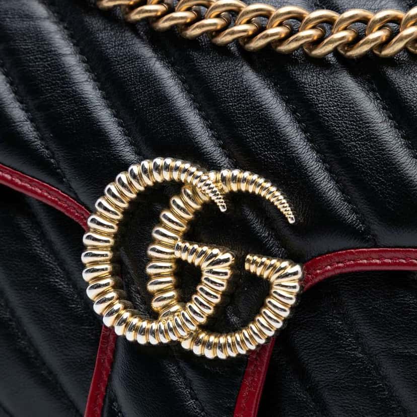 Gucci Medium GG Marmont Matelasse Diagonal Leather Torchon Shoulder Bag Black Leather Good condition - Box View