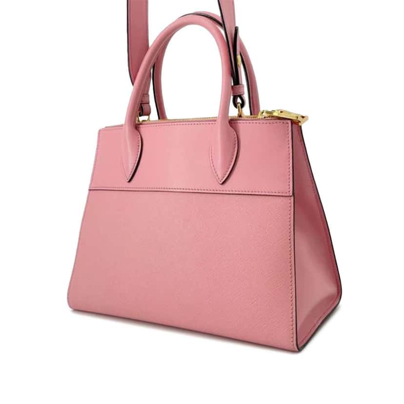 Prada City Calf Trimmed Saffiano Paradigme Bag Pink Leather Good condition - Back View