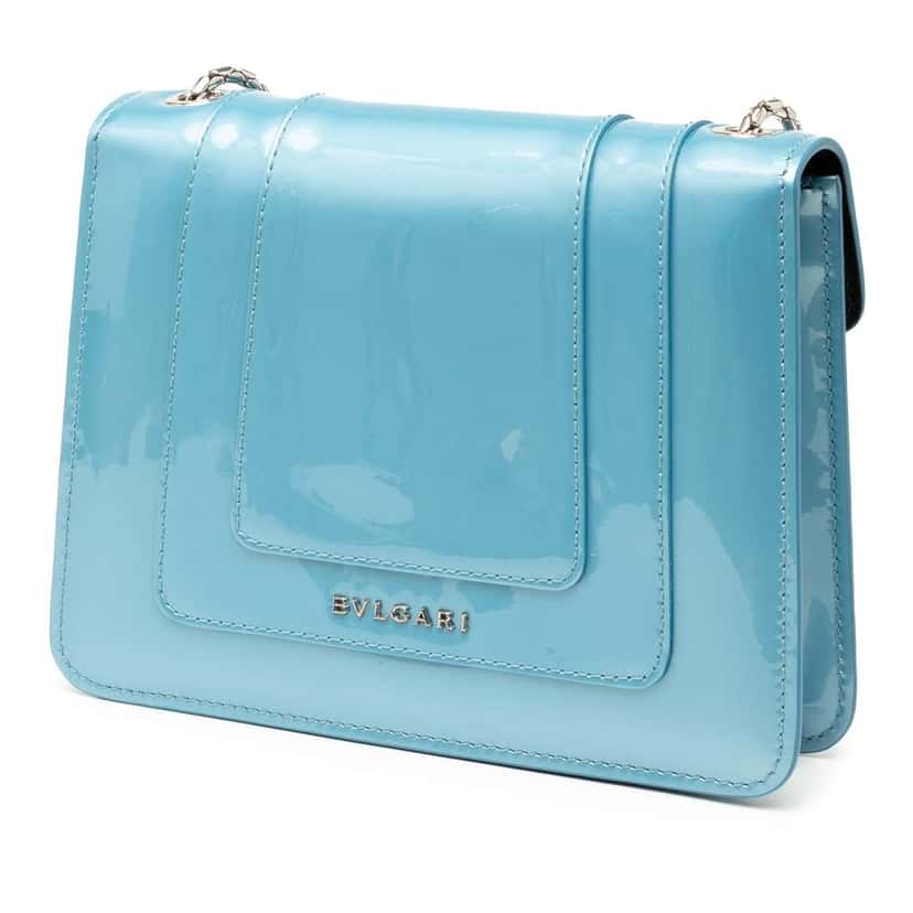 Bvlgari Small Patent Serpenti Forever Crossbody Blue Leather Good condition - Back View