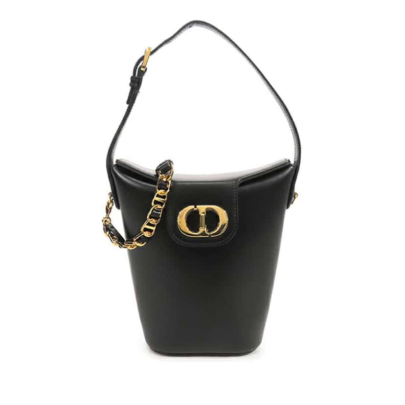 Dior Mini Calfskin 30 Montaigne Amber Bucket Bag Black Leather Good condition - Front View