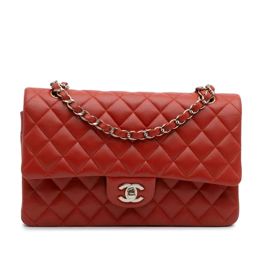 Chanel Medium Classic Lambskin Double Flap Red Leather Good condition - Front View
