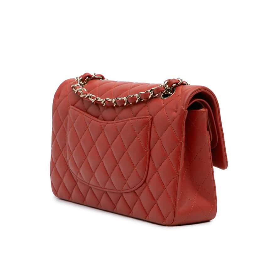 Chanel Medium Classic Lambskin Double Flap Red Leather Good condition - Back View