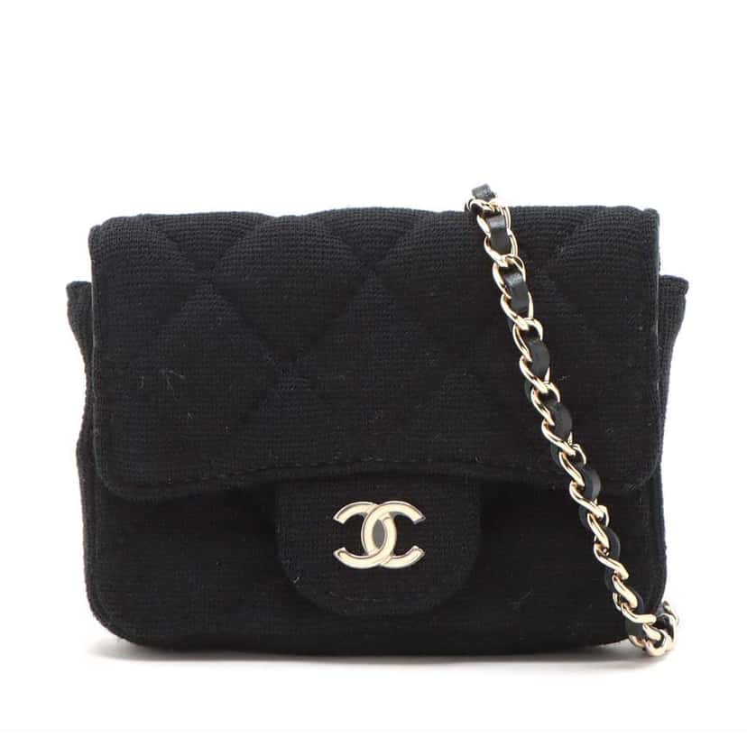 Chanel Mini Classic Jersey Flap Belt Bag Black Cotton Good condition - Front View