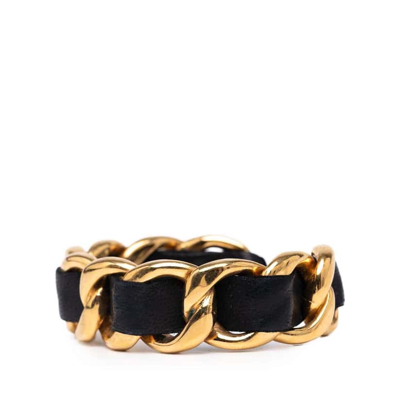 Chanel Gold Plated Leather Woven in Chain Cuff Bracelet Gold Metal Good condition - Back View