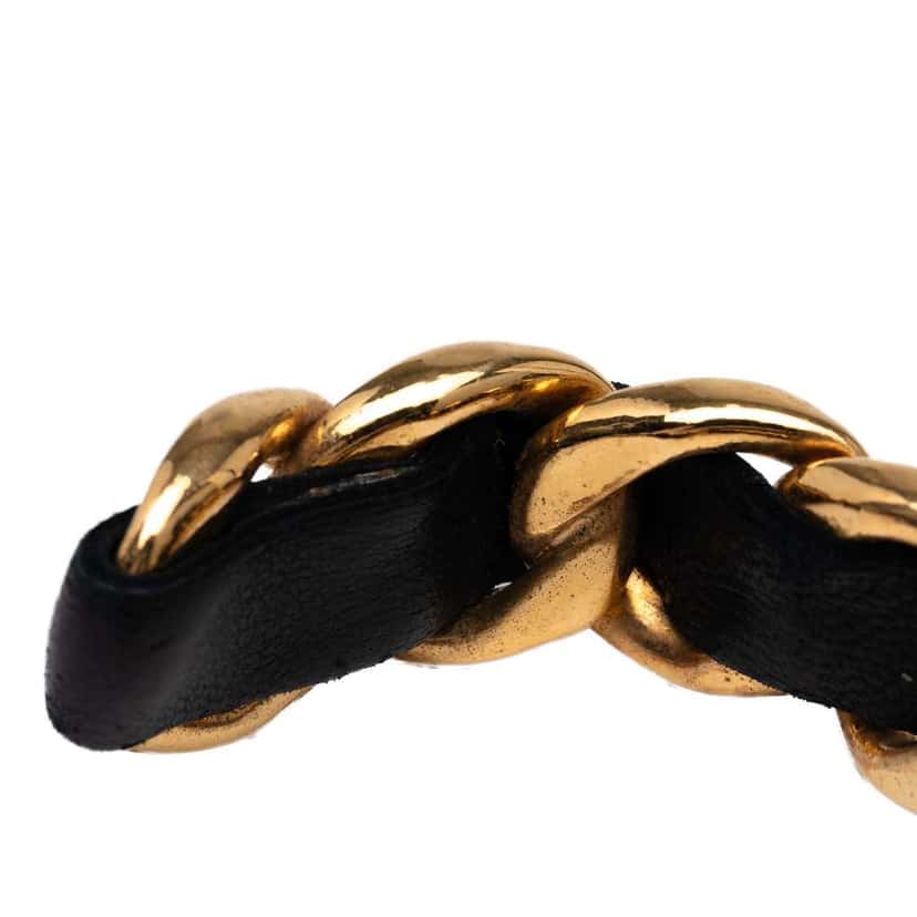 Chanel Gold Plated Leather Woven in Chain Cuff Bracelet Gold Metal Good condition - Model View