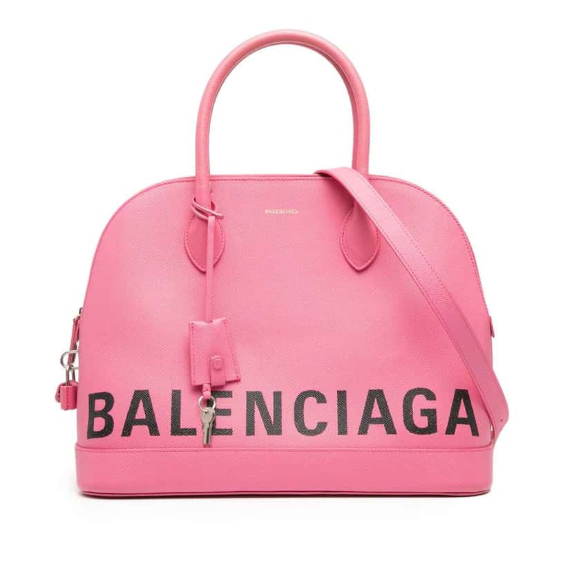 Balenciaga M Grained Calfskin Logo Ville Top Handle Bag Pink Leather Good condition - Front View