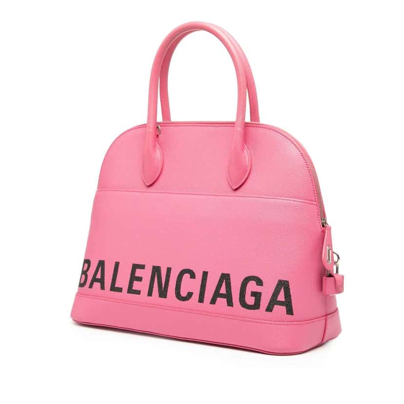 Balenciaga M Grained Calfskin Logo Ville Top Handle Bag Pink Leather Good condition - Back View