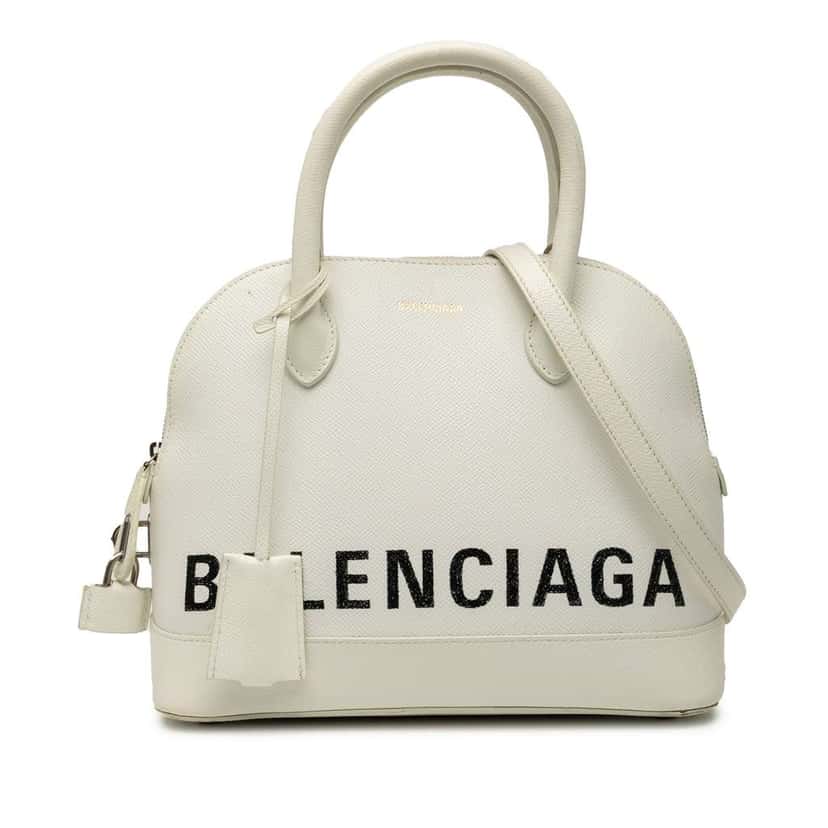 Balenciaga S Grained Calfskin Ville Top Handle Bag White Leather Good condition - Front View