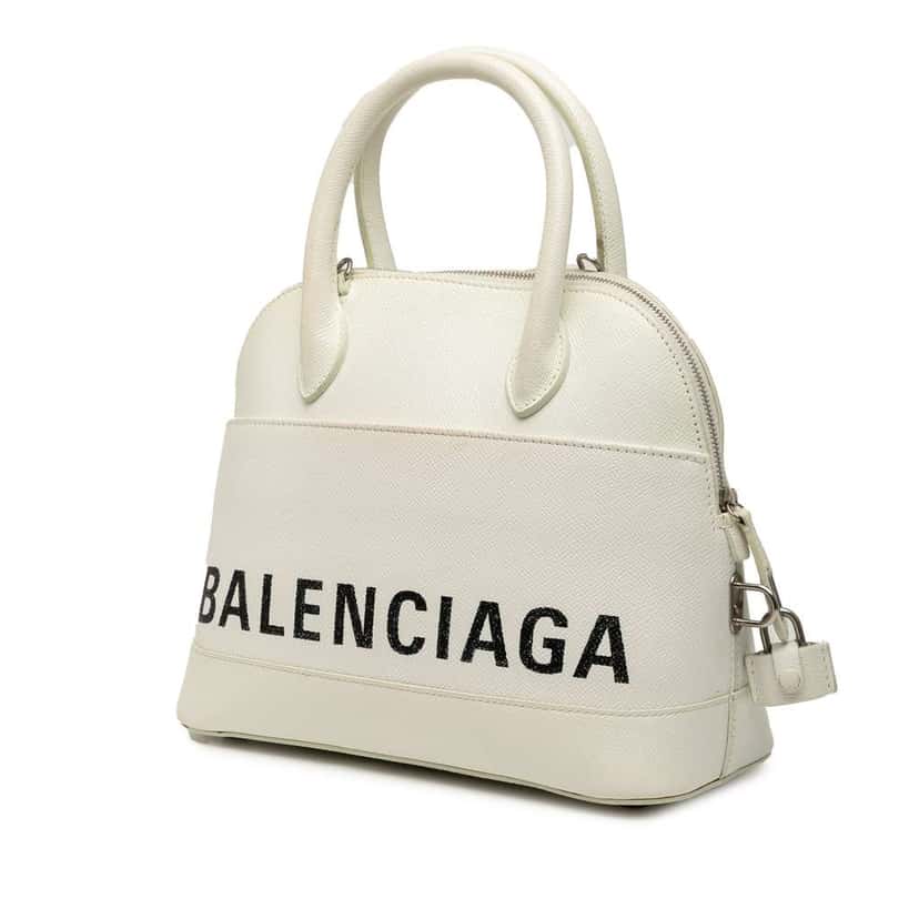 Balenciaga S Grained Calfskin Ville Top Handle Bag White Leather Good condition - Back View