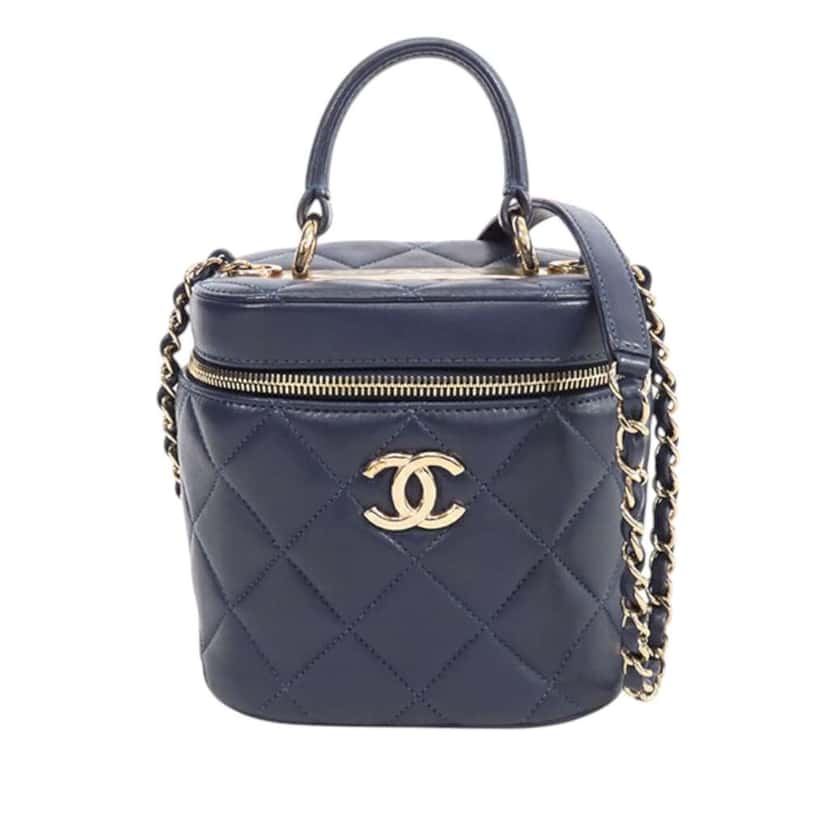 Chanel Quilted Lambskin Trendy CC Vanity Case Blue Leather Good condition - Front View