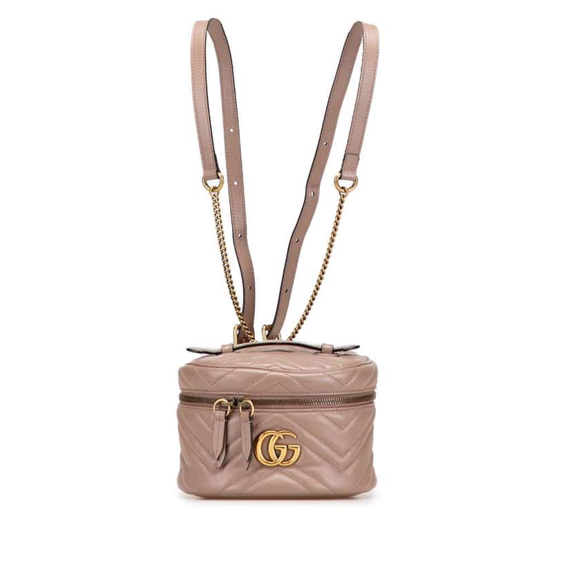Gucci GG Marmont Round Matelasse Leather Backpack Pink Leather Good condition - Front View