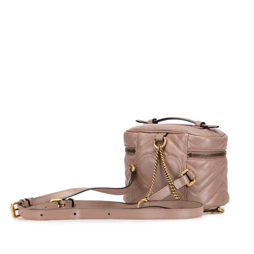 Gucci GG Marmont Round Matelasse Leather Backpack Pink Leather Good condition - Back View