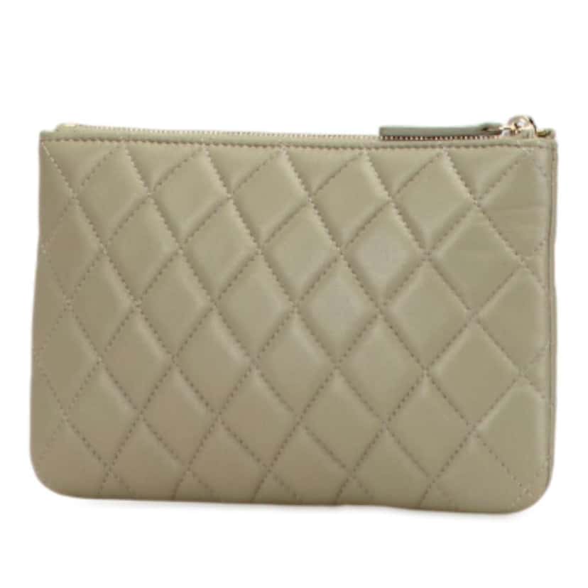 Chanel Small Quilted Lambskin O Case Zip Pouch Green Leather Good condition - Back View