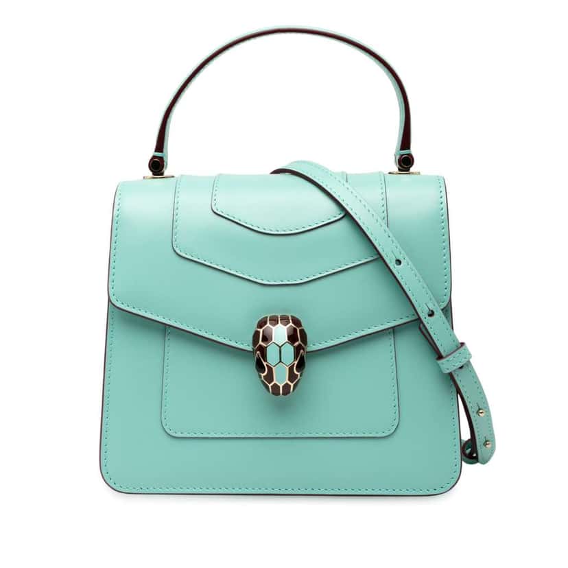 Bvlgari Small Calfskin Serpenti Forever Top Handle Bag Blue Leather Good condition - Front View