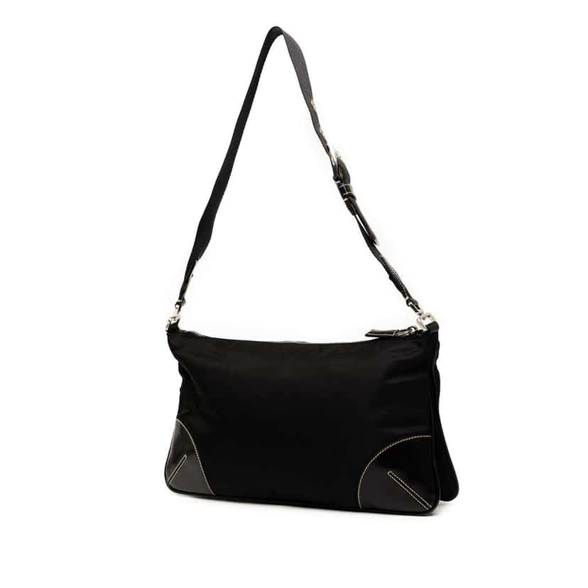 Prada Leather Trimmed Tessuto Shoulder Bag Black Good condition - Back View