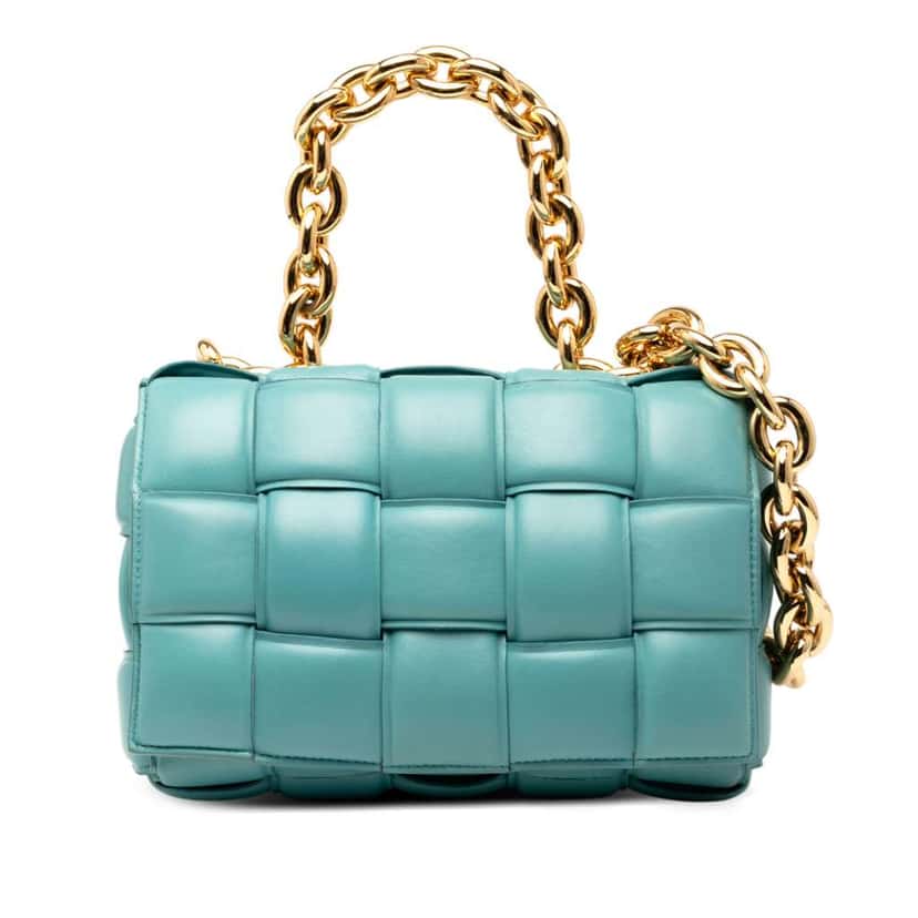 Bottega Veneta Nappa Intrecciato Padded Chain Cassette Satchel Blue Leather Good condition - Front View