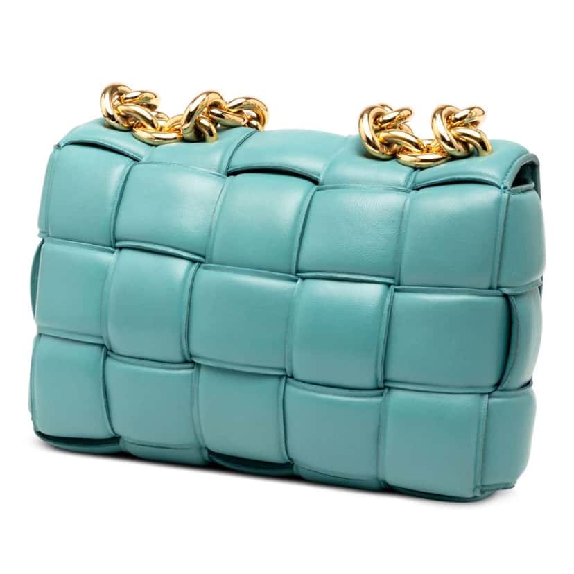 Bottega Veneta Nappa Intrecciato Padded Chain Cassette Satchel Blue Leather Good condition - Back View