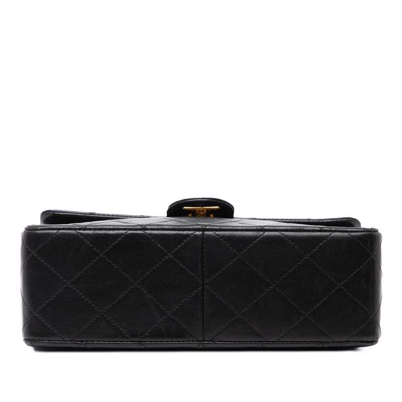 Chanel Square Quilted Lambskin Single Flap Black Leather Good condition - Inside View