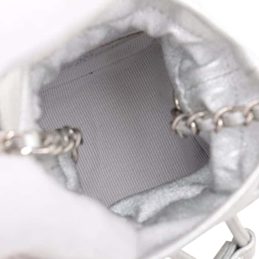 Chanel Mini Quilted Metallic Caviar Drawstring Bucket Bag Silver Leather Good condition - Inside View