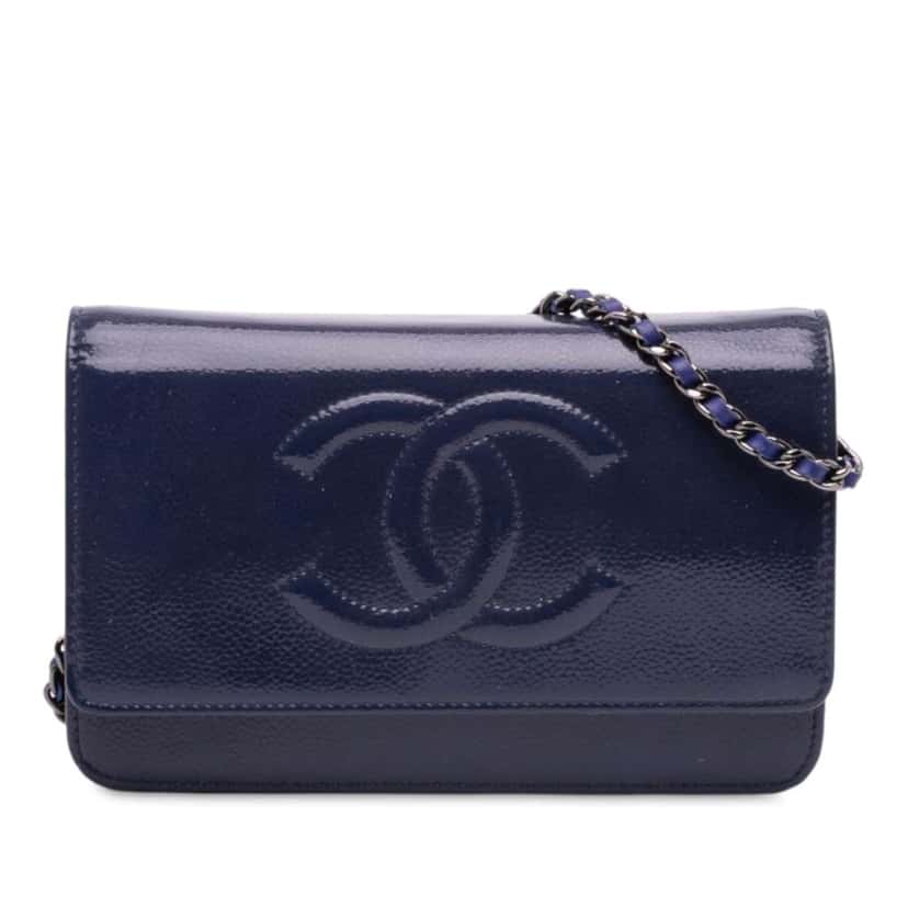 Chanel CC Patent Caviar Wallet On Chain Blue Leather Good condition - Front View