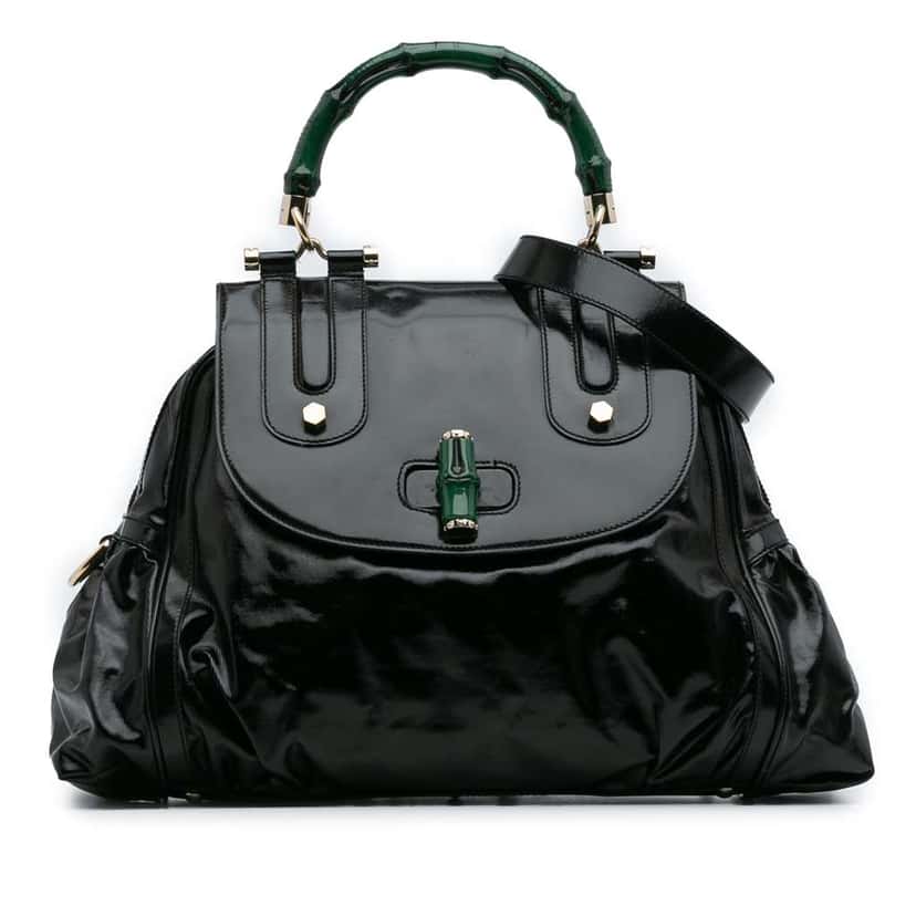 Gucci Dialux Pop Coated Canvas Bamboo Top Handle Bag Green Canvas Good condition - Front View