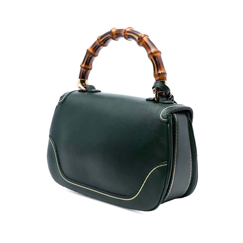 Gucci Medium Leather New Bamboo Top Handle Bag Green Leather Good condition - Back View