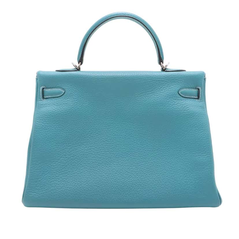 Hermès Clemence Kelly II Retourne 35 Blue Leather Good condition - Back View