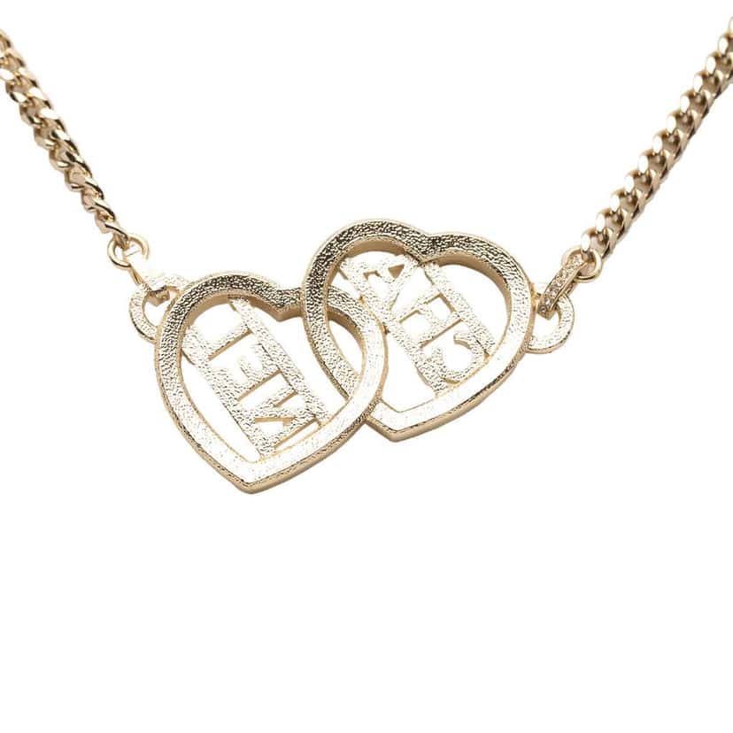 Chanel Gold Plated Rhinestones Heart Logo Choker Necklace Gold Metal Good condition - Back View
