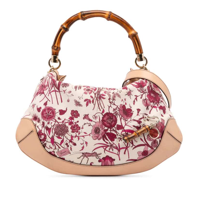Gucci GG Canvas Flora Peggy Satchel Brown Canvas Good condition - Front View