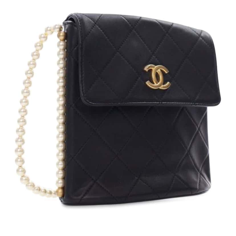 Chanel Small Quilted Calfskin About Pearls Hobo Black Leather Good condition - Back View