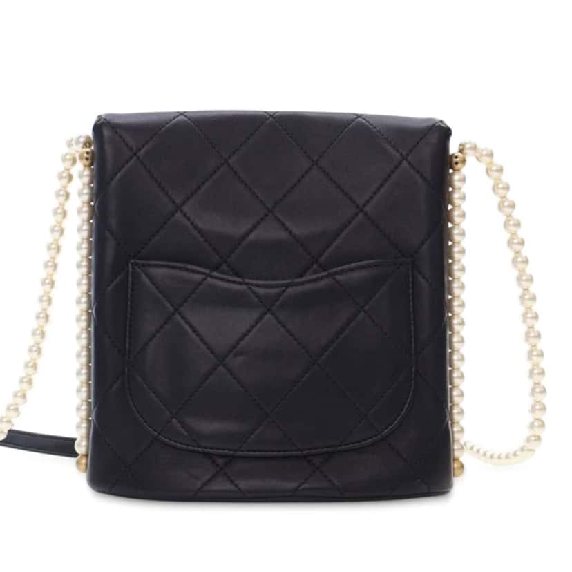 Chanel Small Quilted Calfskin About Pearls Hobo Black Leather Good condition - Inside View