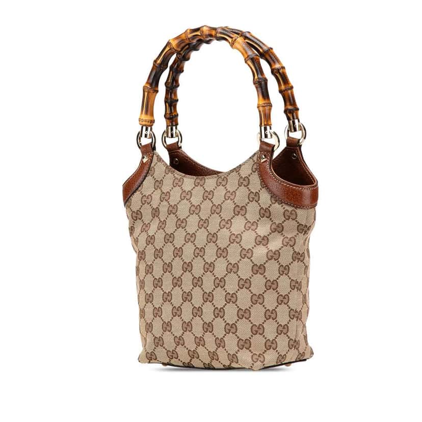 Gucci GG Canvas Bamboo Handbag Brown Canvas Good condition - Back View