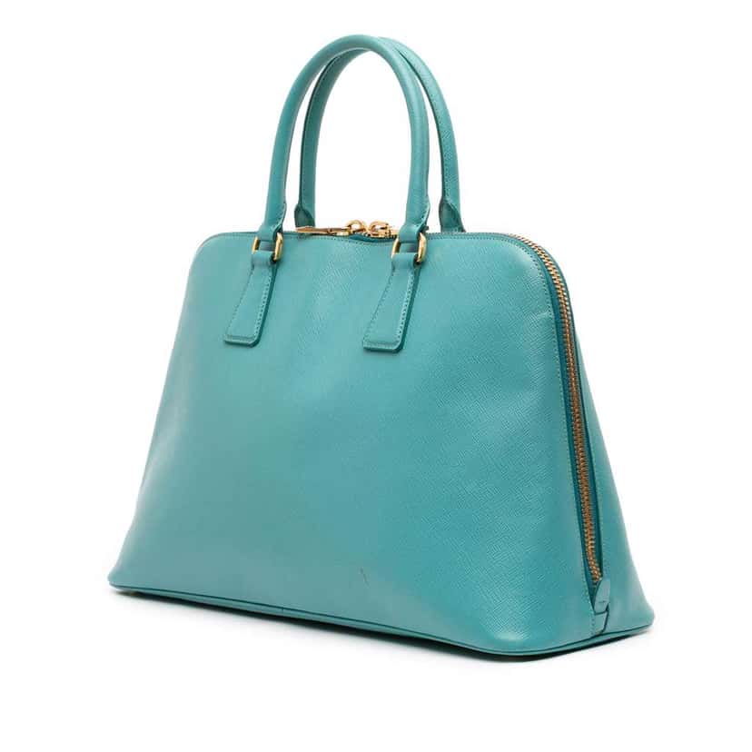 Prada Large Saffiano Lux Promenade Satchel Blue Leather Good condition - Back View