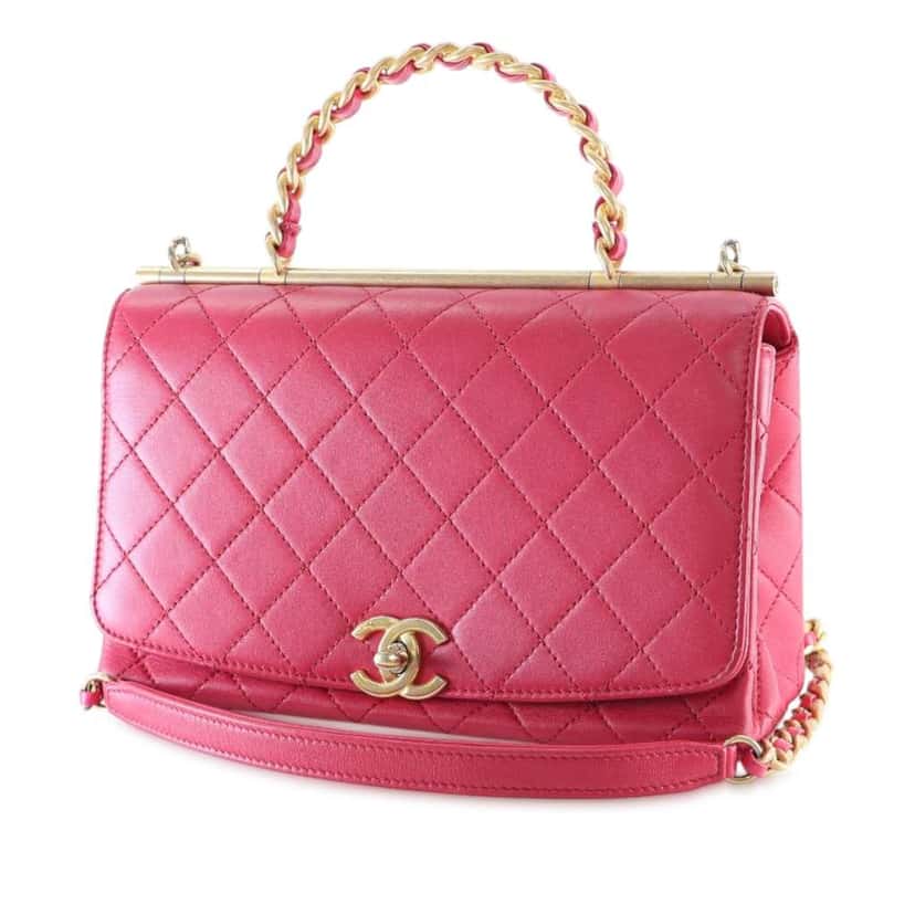 Chanel Medium Quilted Lambskin La Parisienne Flap Pink Leather Good condition - Back View
