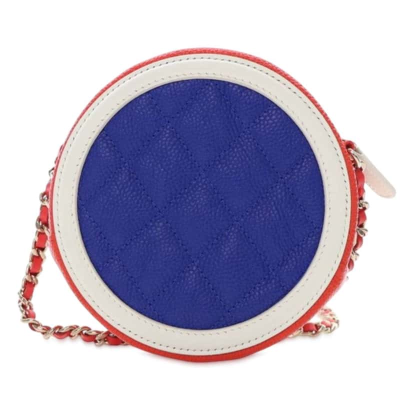 Chanel Tricolor Caviar CC Filigree Round Crossbody Blue Leather Good condition - Inside View