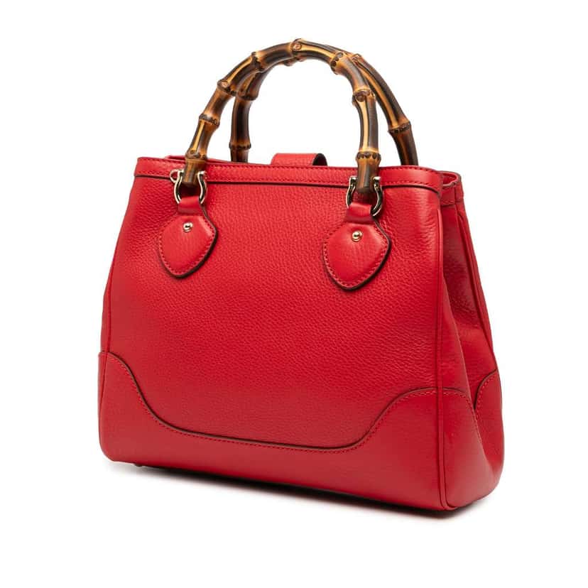Gucci Small Pebbled Calfskin Diana Bamboo Top Handle Tote Red Leather Good condition - Back View