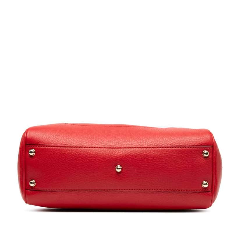 Gucci Small Pebbled Calfskin Diana Bamboo Top Handle Tote Red Leather Good condition - Inside View