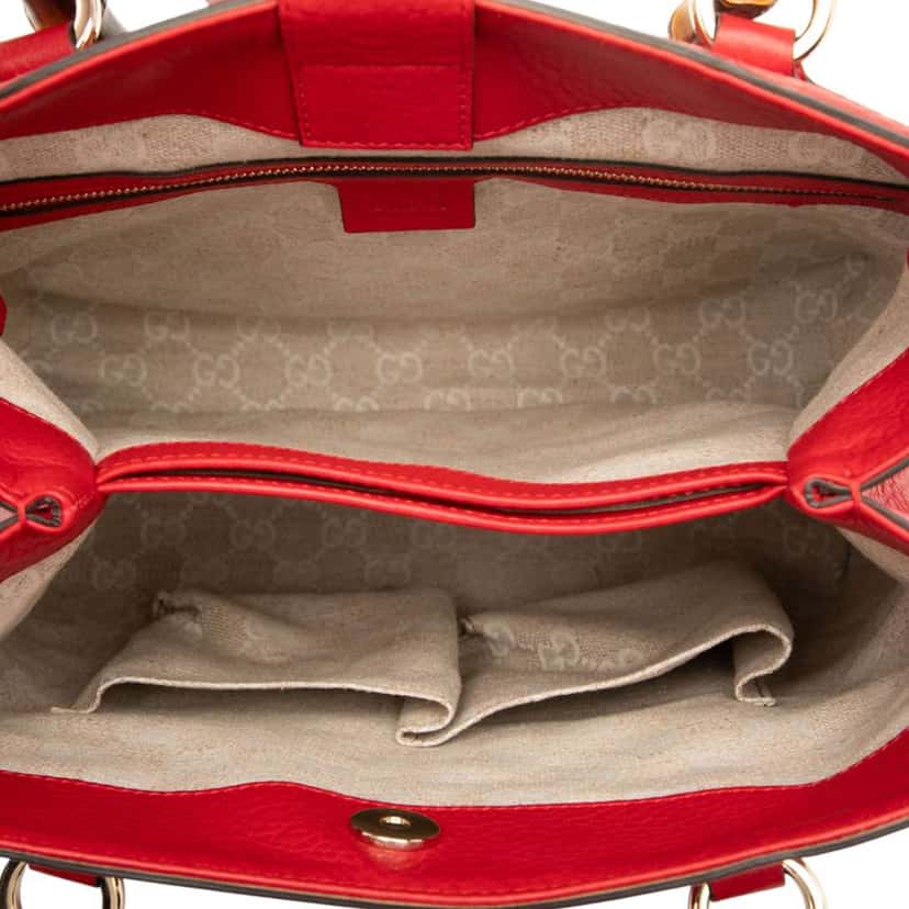 Gucci Small Pebbled Calfskin Diana Bamboo Top Handle Tote Red Leather Good condition - Model View