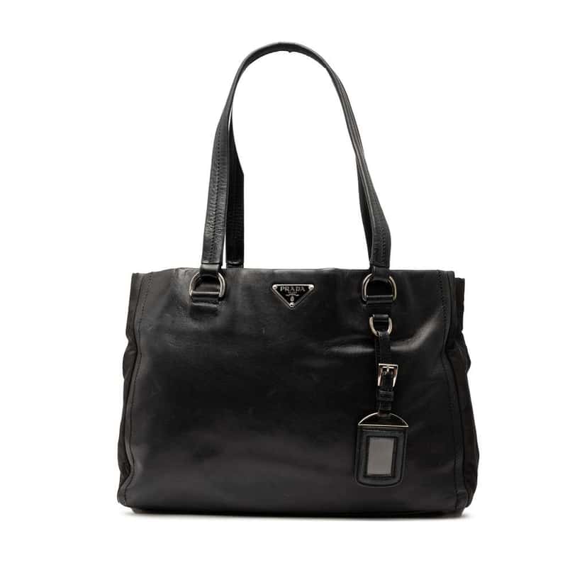 Prada Tessuto Trimmed Nappa Tote Black Leather Good condition - Front View