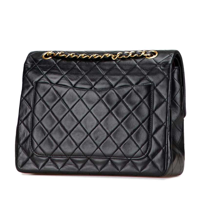 Chanel Medium Tall Classic Lambskin Double Flap Black Leather Good condition - Back View