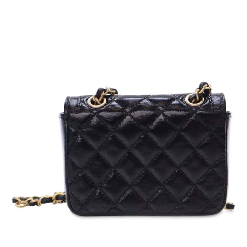 Chanel Quilted Shiny Aged Calfskin Waist Belt Bag Black Leather Good condition - Inside View