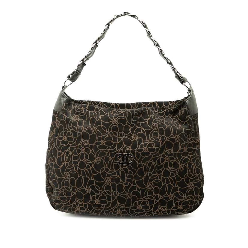 Chanel CC Suede Camellia Hobo Black Leather Good condition - Front View