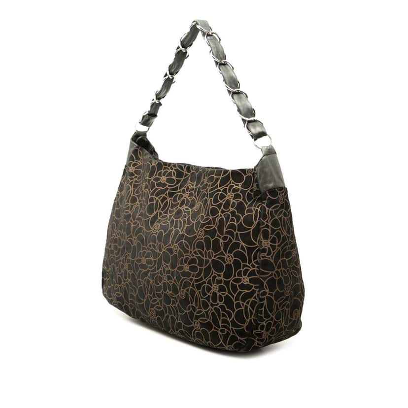 Chanel CC Suede Camellia Hobo Black Leather Good condition - Back View