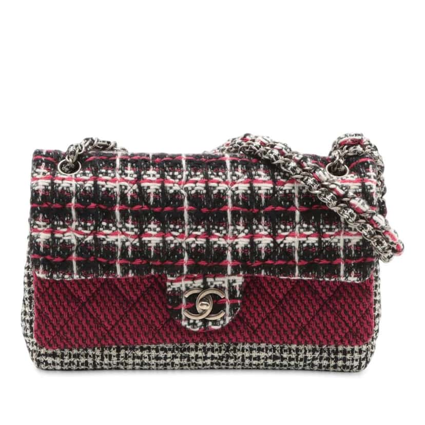 Chanel Medium Classic Tweed Double Flap Red Tweed Good condition - Front View